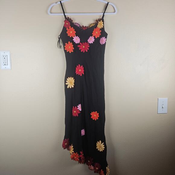 Y2K Silk Asymmetrical Bias Cut Floral Dress Sue Wong - Picture 4 of 9